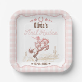 First Rodeo 1st Birthday Pink Western Pappteller