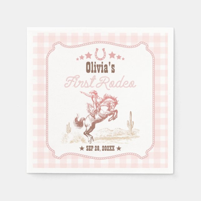 First Rodeo 1st Birthday Pink Western Serviette (Vorderseite)