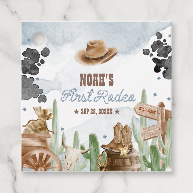 First Rodeo 1st Birthday Rustic Wild West Geschenkanhänger (Vorderseite)