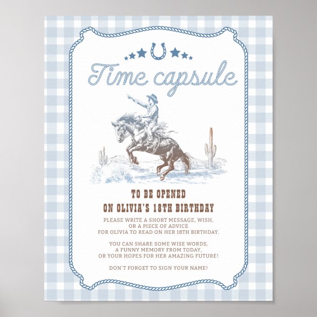 First Rodeo 1st Birthday Western Time Capsule Sign Poster (Vorne)