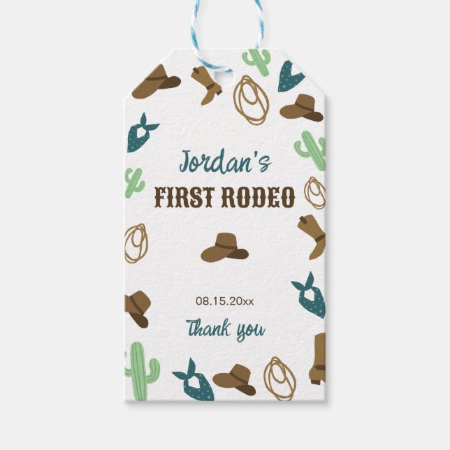 First Rodeo Birthday 1. Cowboy Western Geschenkanhänger (Vorderseite)