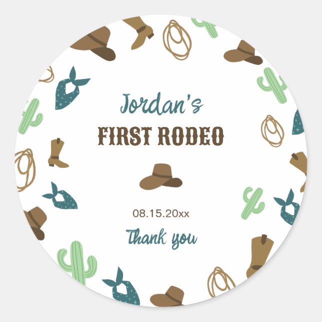 First Rodeo Birthday 1. Cowboy Western Runder Aufkleber (Vorderseite)