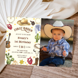 First Rodeo Birthday Cowboy Birthday Foto Einladung