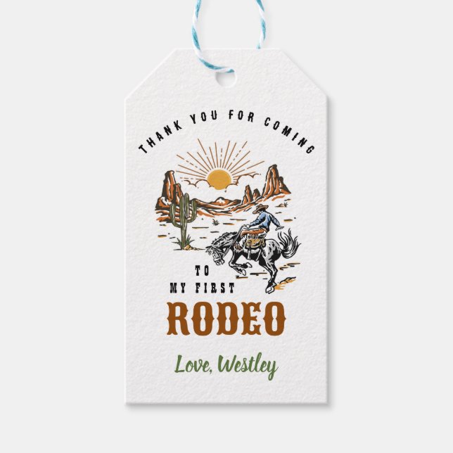 First Rodeo Boy Birthday Geschenkanhänger (Vorderseite)