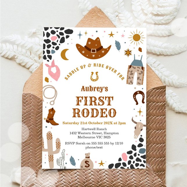 First Rodeo Cowbow Western 1st Birthday Invitation (Créateur téléchargé)