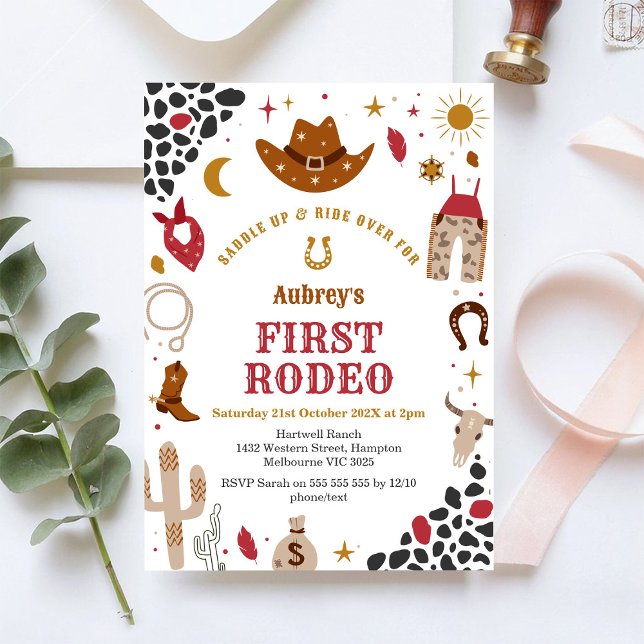 First Rodeo Cowbow Western 1st Birthday Invitation (Créateur téléchargé)