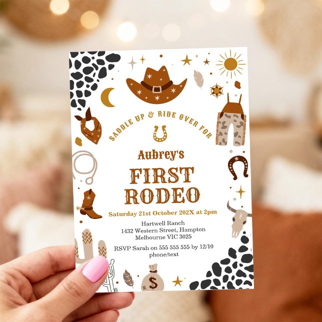 First Rodeo Cowbow Western 1st Birthday Invitation Einladung (Von Creator hochgeladen)