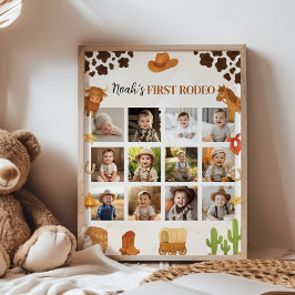First Rodeo Cowboy Birthday Foto Milestone Zeichen Poster