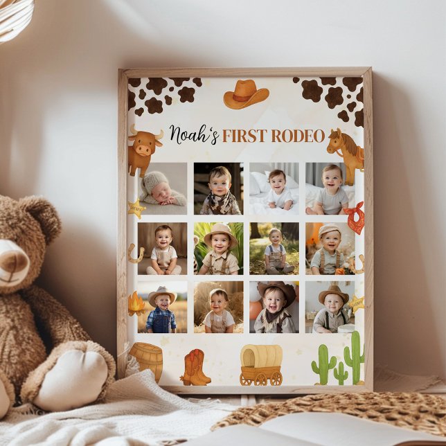 First Rodeo Cowboy Birthday Foto Milestone Zeichen Poster (Von Creator hochgeladen)