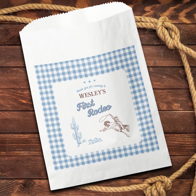 First Rodeo Cowboy Blue Plaid 1st Birthday Party Geschenktütchen (First Rodeo Cowboy Blue Plaid 1st Birthday Party Favor Bag)