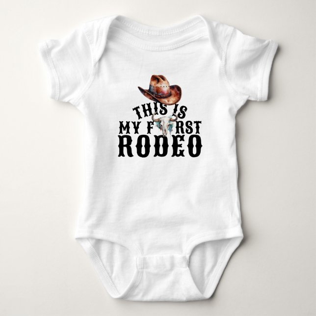 First Rodeo Cowboy Hat Cow Skull Baby Strampler (Vorderseite)