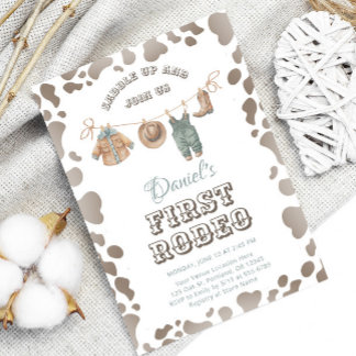 First Rodeo Cowboy Kleidung Western Boy Birthday Einladung