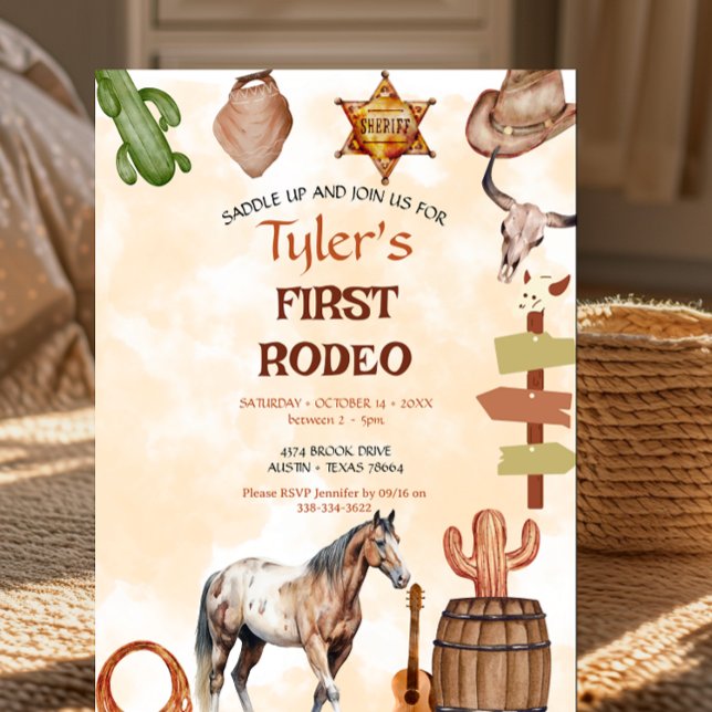 First Rodeo Cowboy Wild West Western Boy Birthday Einladung (Von Creator hochgeladen)