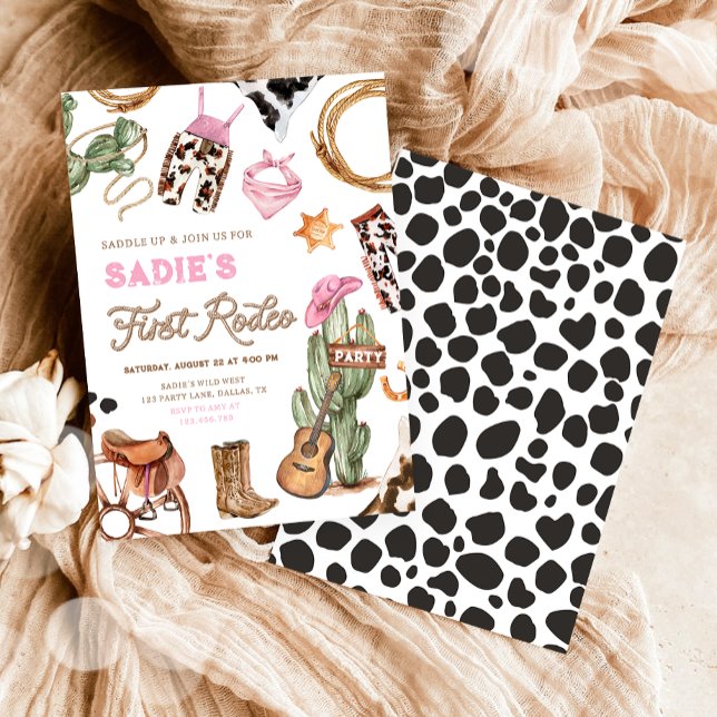 First Rodeo Cowboy Wild West Western Girl Birthday Einladung (Von Creator hochgeladen)