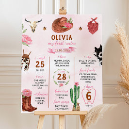 First Rodeo Cowgirl Birthday Milestone Poster