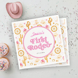 First Rodeo Cowgirl Pink 1st Birthday Party Napkin Serviette