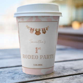 First Rodeo Pink Cowgirl Western Birthday Pappbecher