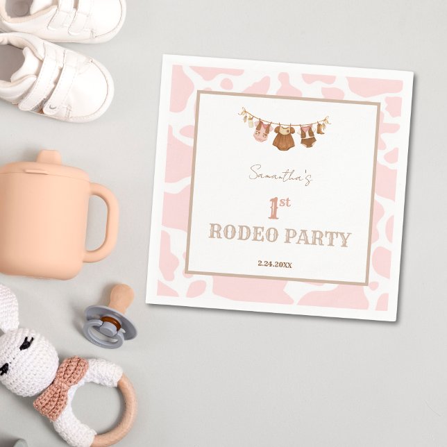 First Rodeo Pink Cowgirl Western Birthday Serviette (First Rodeo Cowgirl Birthday Party Napkin)