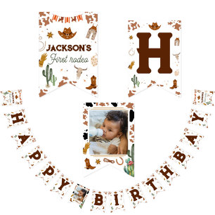 First Rodeo Western Boy 1. Happy Birthday Wimpelkette