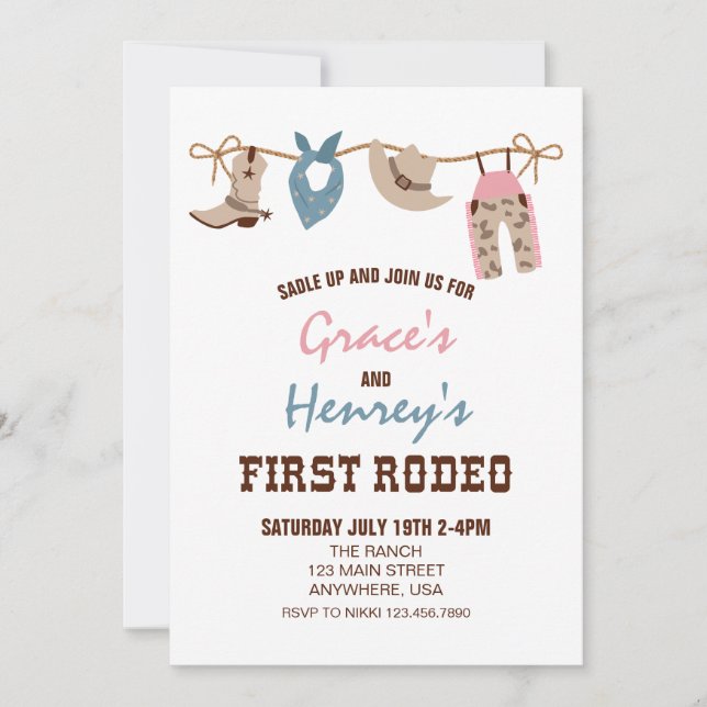 First Rodeo Western Cowboy First Birthday Invitati Einladung (Vorderseite)
