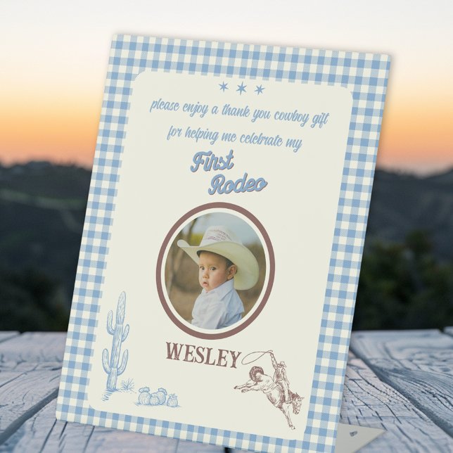 First Rodeo Western Cowboy Party Favor Sockelschild (First Rodeo Western Cowboy Party Favor Pedestal Sign
)