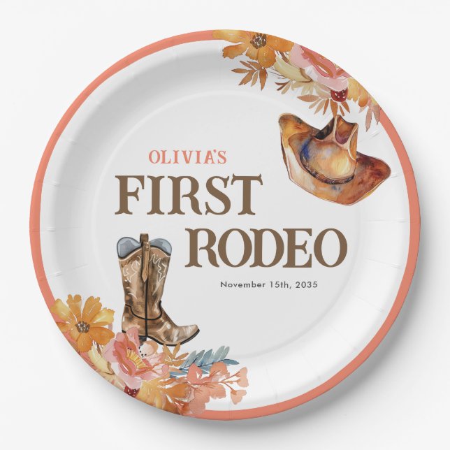 First Rodeo Western Girl 1. Geburtstag Pappteller (Vorderseite)