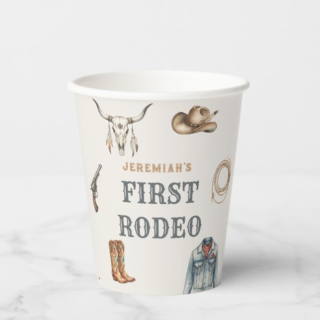 First Rodeo Wild West Cowboy Blue Birthday Pappbecher (Vorderseite)