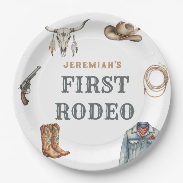First Rodeo Wild West Cowboy Blue Birthday Pappteller (Vorderseite)