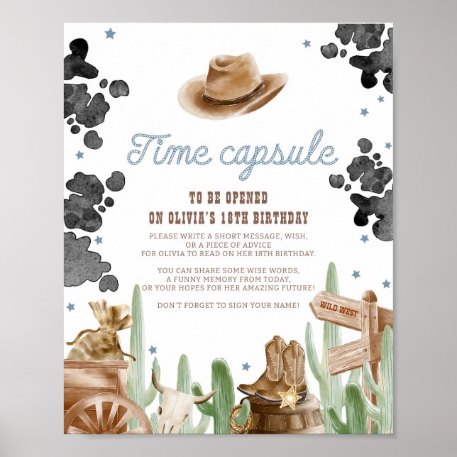 First Rodeo Wild West Rustic Time Capsule Sign Poster (Vorne)