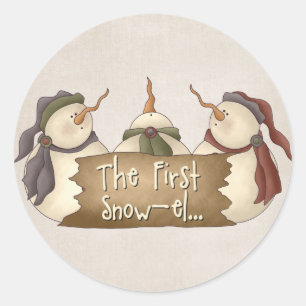 First Snow el Whimsy Winter Snowmen Design Runder Aufkleber