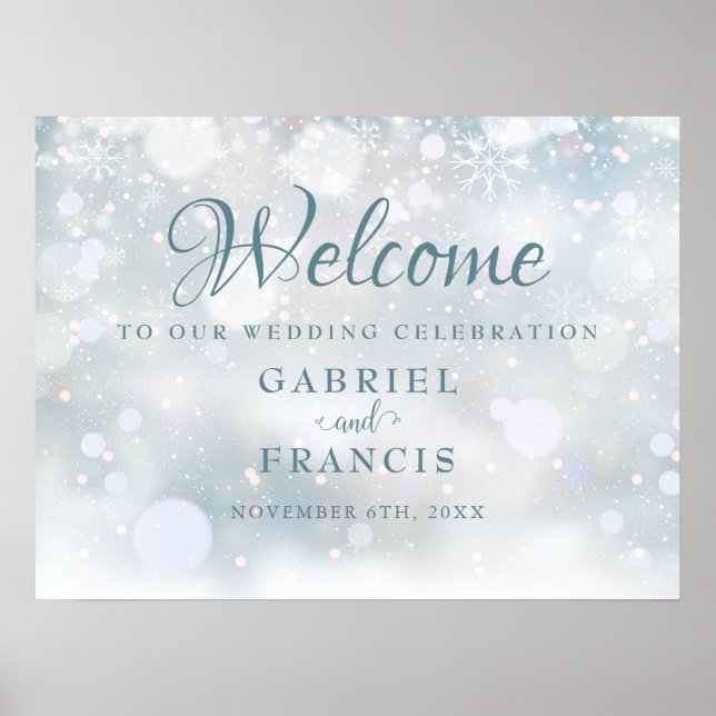 First Snowflakes Winter Wedding Welcome Sign Poster (Vorne)