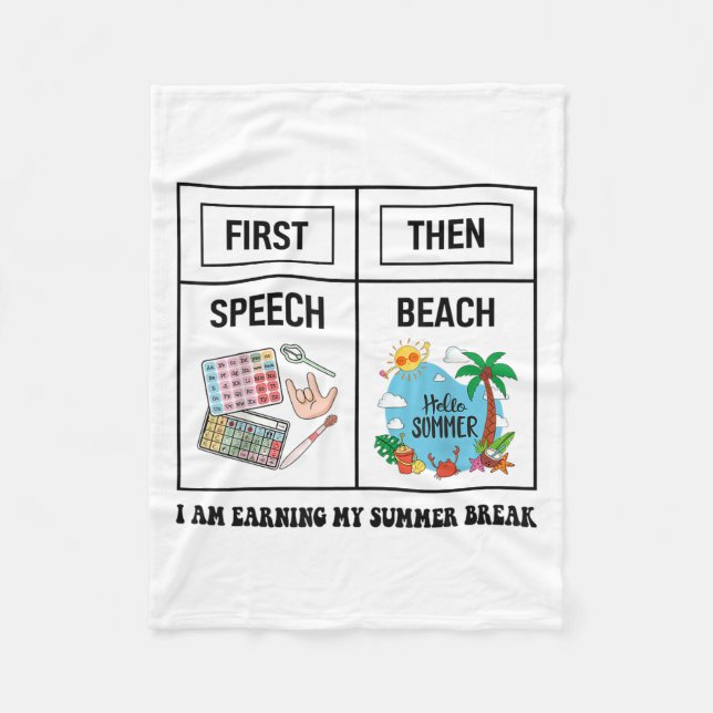 First Speech Then Beach Funny Speech Therapy Summe Fleecedecke (Vorderseite)