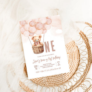 First Teddy Bear Boy Boho 1. Geburtstag Einladung