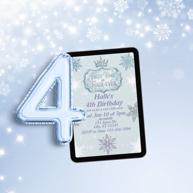 First Time Four-Ever Snowflake Birthday Invitation (Créateur téléchargé)