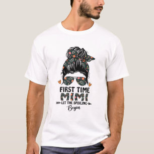 First Time Mimi Est. 2022 Messy Bun Xmas Floral Or T-Shirt