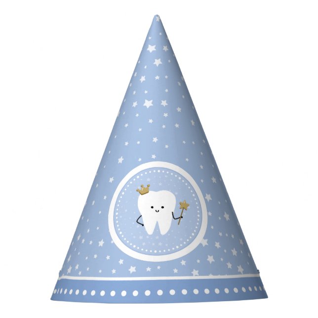 First Tooth Baby Blue Boy Party Hat Partyhütchen (Vorderseite)