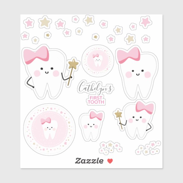 First Tooth Baby Girl Scrapbook oder Party Sticker (Blatt)