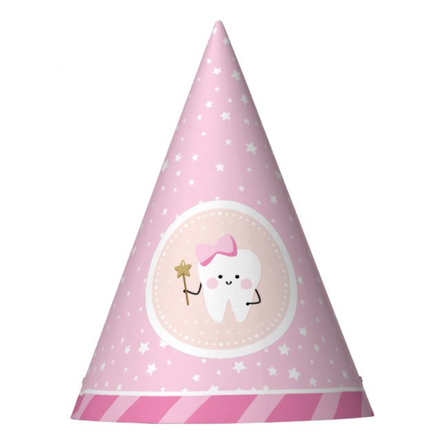 First Tooth Baby Pink Girl Party Hat Partyhütchen (Vorderseite)