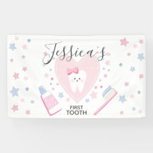 First Tooth Girl Dusche Party bearbeitbare Banner