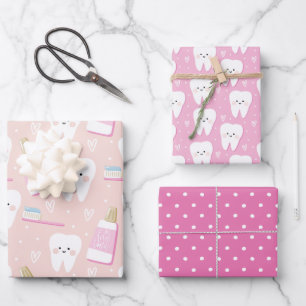 First Tooth Wrapping Paper Sheet Set 3 für Mädch Geschenkpapier Set