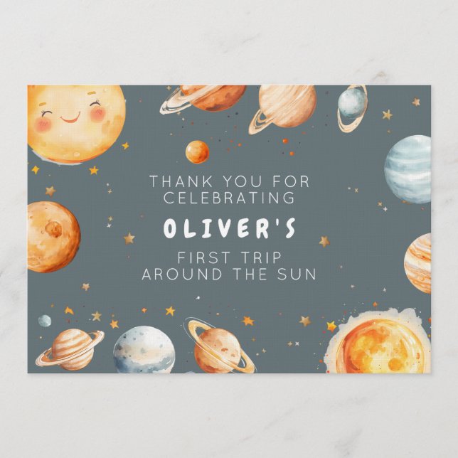 First Trip Around the Sun Birthday Thank You Card Einladung (Vorderseite)