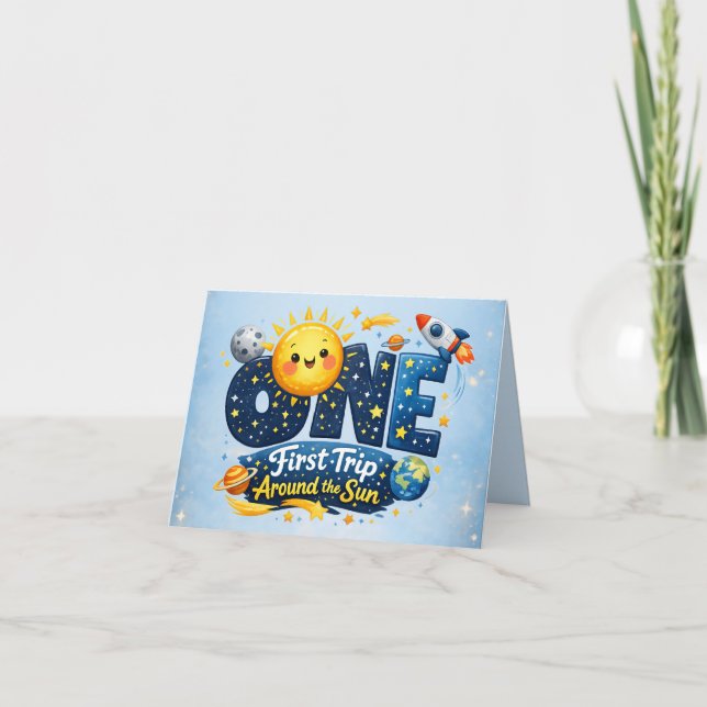 First Trip Around the Sun First Birthday Thank You Dankeskarte (Vorderseite)