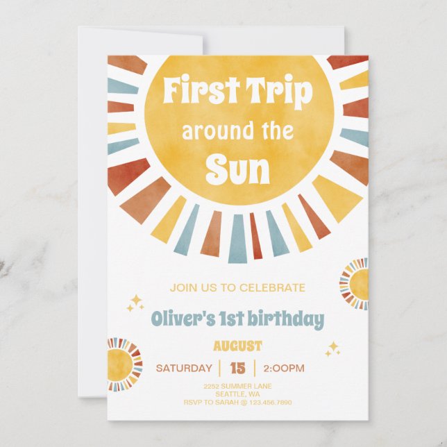 First Trip Around The Sun Invitation Einladung (Vorderseite)