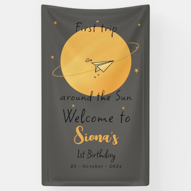 First Trip Around The Sun Paper Airplane Birthday Banner (Vertikal)