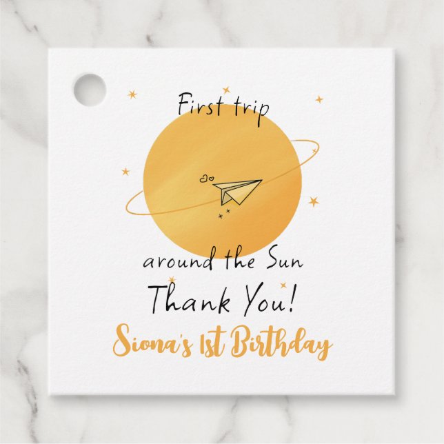First Trip Around The Sun Paper Airplane Birthday Geschenkanhänger (Vorderseite)