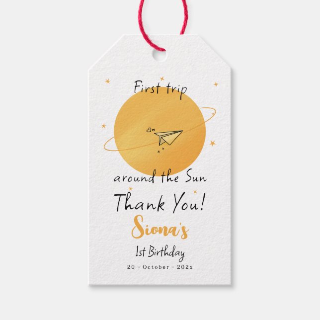 First Trip Around The Sun Paper Airplane Birthday Geschenkanhänger (Vorderseite)
