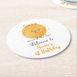First Trip Around The Sun Paper Airplane Birthday Runder Pappuntersetzer