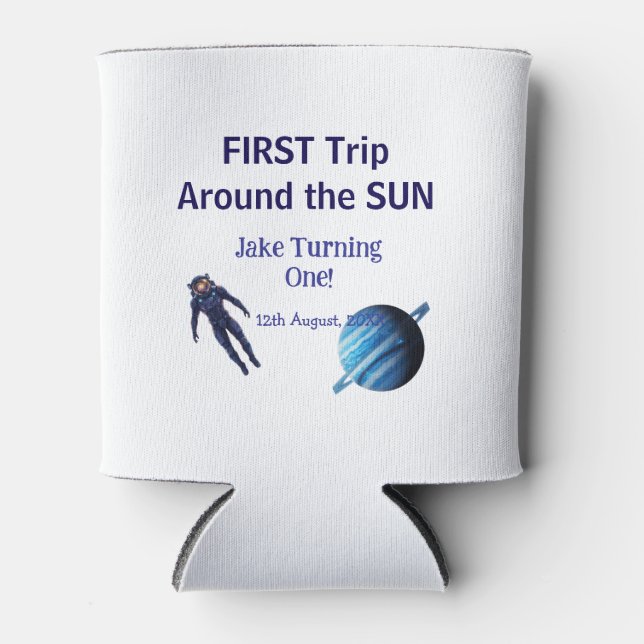 First trip around the sun planet astronaut birthda dosenkühler (Vorderseite)