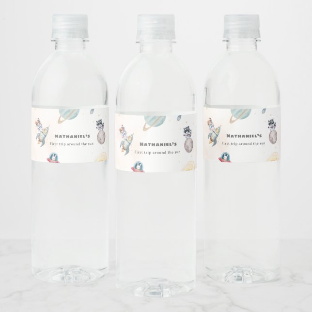 First Trip Around the Sun space animals Birthday  (Flaschen)