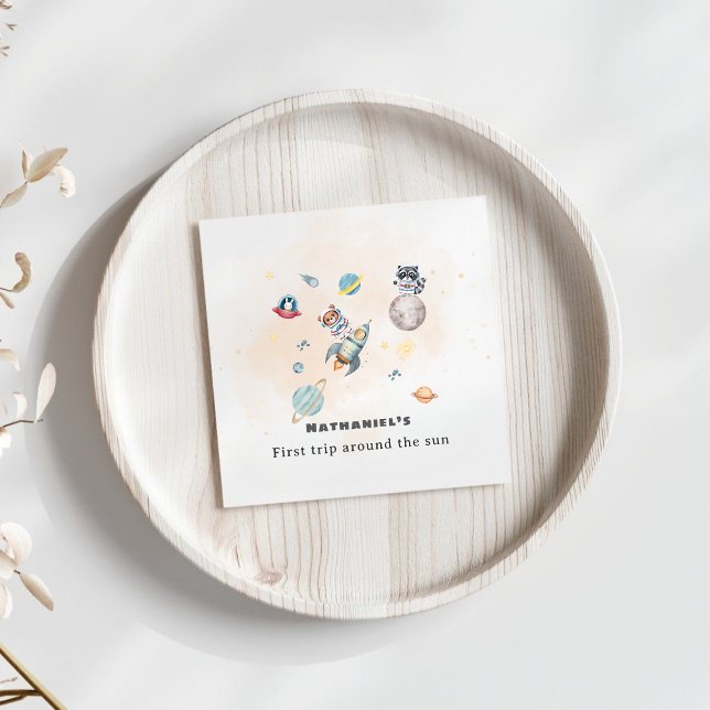 First Trip Around the Sun space animals Birthday  Serviette (Von Creator hochgeladen)